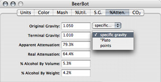 BeerBot brewing software attenuation tab