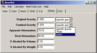 BeerBot brewing software attenuation tab