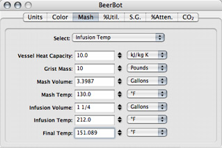 BeerBot brewing software mash tab infusion rate