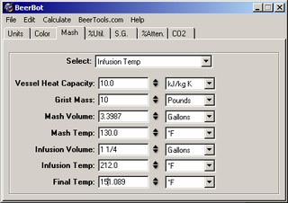 BeerBot brewing software mash tab infusion rate