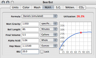 BeerBot brewing software hop utilization tab