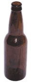Brown glass beer bottle standing upright on a white background.
