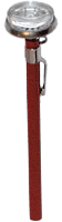 A small instant-read thermometer, featuring a round silver dial style face.
